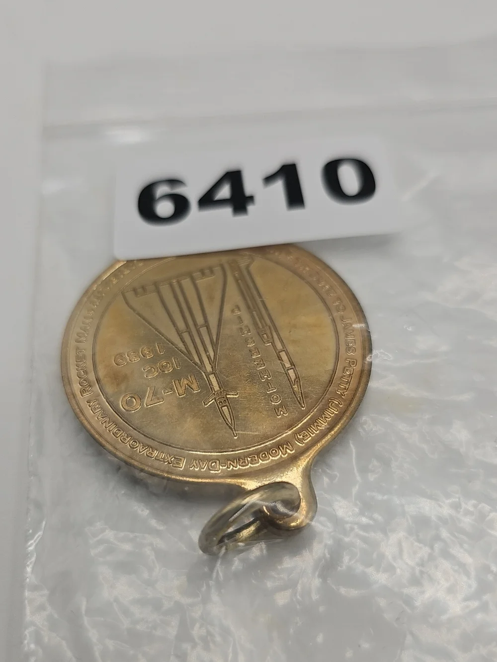 Vintage 1989 James Petty M-70 Mothership Medal Pendant Mens OS Gold Space Rocket